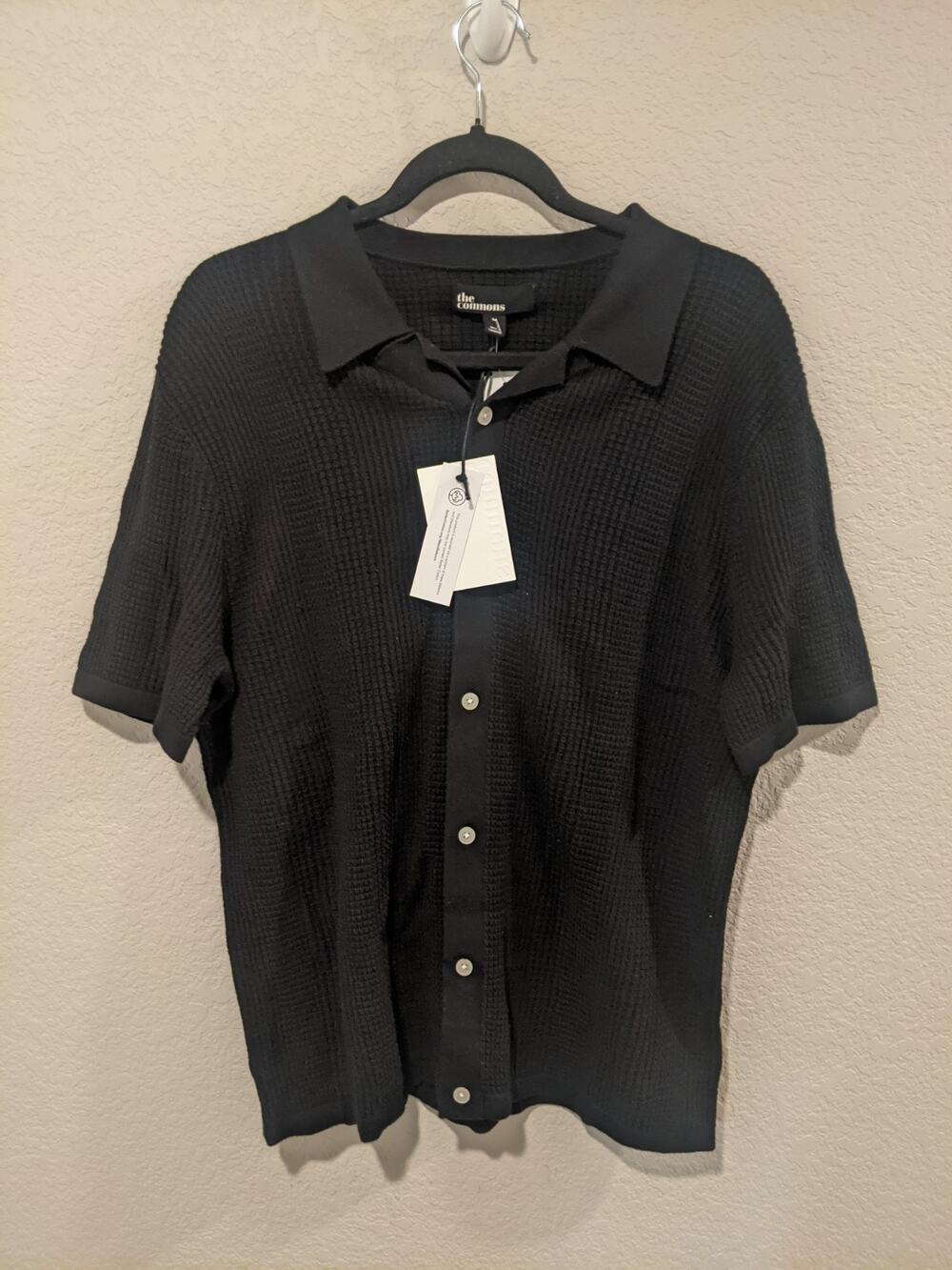 The Commons Men's Black Medium Sweater Knit Camp Collar Shirt NWT